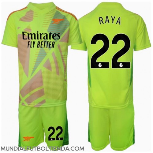 Camiseta Arsenal David Raya #22 Portero Primera Equipación Replica 2024-25 para niños mangas cortas (+ Pantalones cortos)